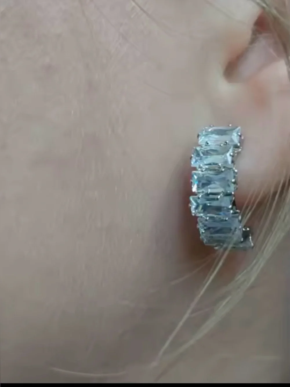 Classic Silver Crystal Hoop Earrings White